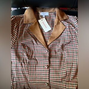 Brown Plaid Spliced Suede Mini Dress